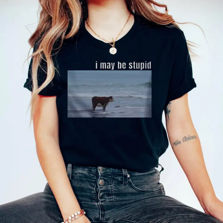 I May Be Stupid Tshirt, Joke Shirt, Funny Meme Tee, Gag Shirt, Meme Shirt, Ocean Cow Shirt, Funny Shirt, Gift for Her, Gift for Him