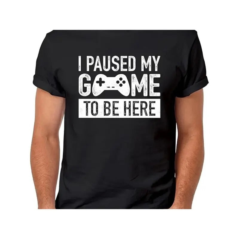 I PAUSED MY GAME TO BE HERE T-Shirt for Men Women, Cotton Tops Short Sleeve, Merry Christmas T-Shirt Street Style Short...