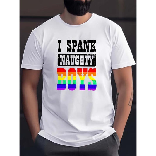 I SPANK NAUGHTY Pattern Print Men's Casual Short Sleeve Round Neck T-Shirt, Breathable Trend Exquisite Soft Short Sleeve Sports Top made in USA