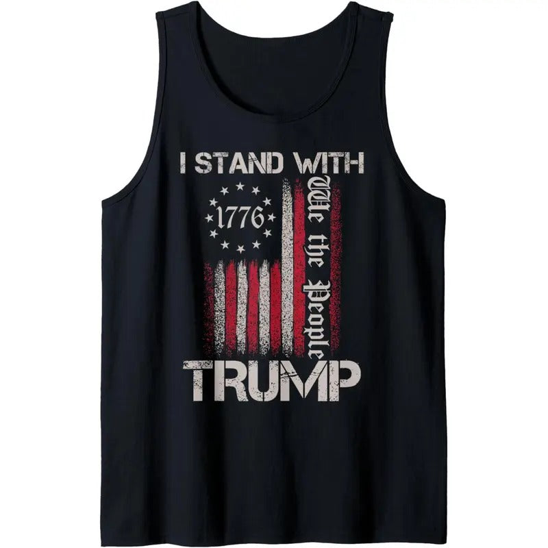 I Stand With Trump American Flag Men Woman USA Vintage Tee Tank Top made in USA Hoodie, Sweatshirt | DripVista.com