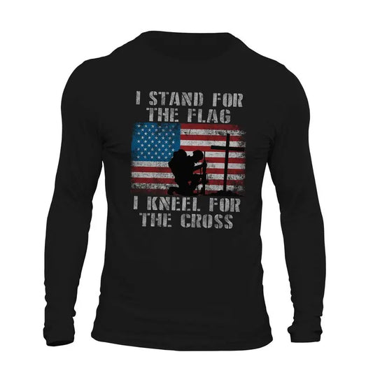 I Stand for the Flag I Kneel for the Cross Long Sleeve Mens T-Shirt Casual Classic