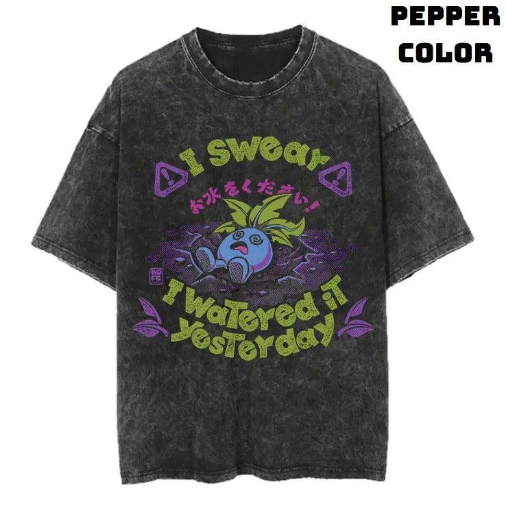 I Swear I Watered It Yesterday! Vintage Graphic Tees, Oddish T-Shirt, Pokemon Shirts, Masters 2025 Merch, Vacation Outfits, Unisex Anime Manga Shirt Top Gifts Men Women Streetwear