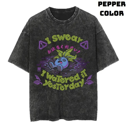 I Swear I Watered It Yesterday! Vintage Graphic Tees, Oddish T-Shirt, Pokemon Shirts, Masters 2025 Merch, Vacation Outfits, Unisex Anime Manga Shirt Top Gifts Men Women Streetwear