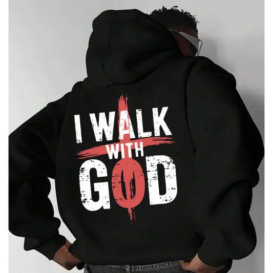 I Walk With God 2 Side Hoodie Casual Street Style Fleece Pullover Hooded Sweatshirt Tops Trendy for Women for Men, Perfect Gift