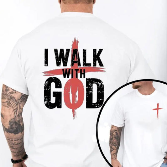 I Walk With God Graphic Tee Pure Cotton Casual Street Style Crew Neck Short Sleeve T-Shirt Tops Trendy For Women For Men, Perfect Gift, Graphic Top