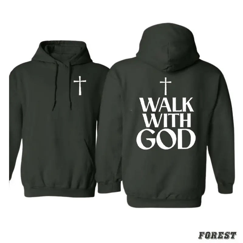 I Walk With God Hoodie Casual Street Style Fleece Pullover Hooded Sweatshirt Tops Trendy for Women for Men, Perfect Gift