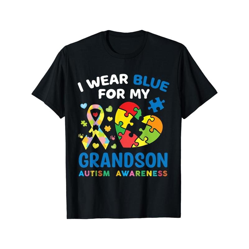 I Wear Blue For My Grandson Autism Awareness Grandma Grandpa T-Shirt Hoodie, Sweatshirt | DripVista.com