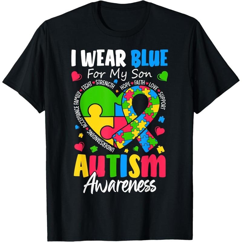 I Wear Blue For my son Autism Awareness men women  mom T-Shirt Hoodie, Sweatshirt | DripVista.com