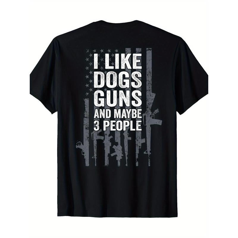 I like dog guns and maybe 3 people - Interesting guns - ON BACK T-shirt made in usa Hoodie, Sweatshirt | DripVista.com