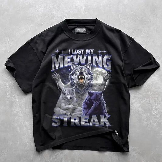 I lost my mewing streak meme shirt, ironic wolf meme tshirt, mewing meme tee, funny wolf meme shirt, sigma wolf meme t-shirt, alpha wolf teestyle{n002}2