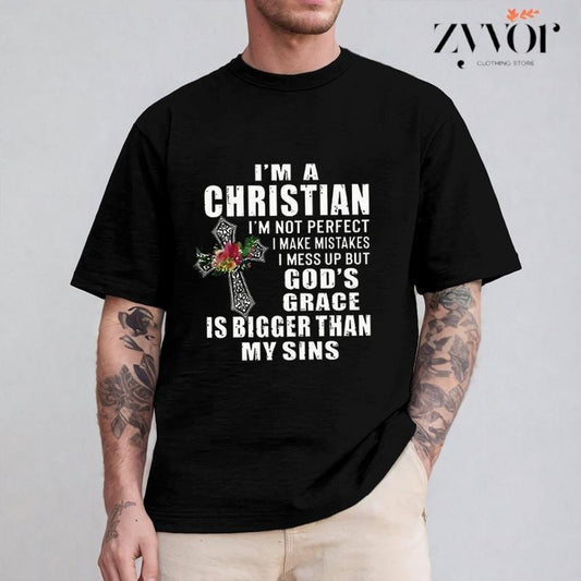 I'm A Christian I'm Not Perfect I Mess Up But God's Grace Is Bigger than My Sins Shirt Crew Neck Short Sleeve T-Shirt Tops Trendy for Unisex