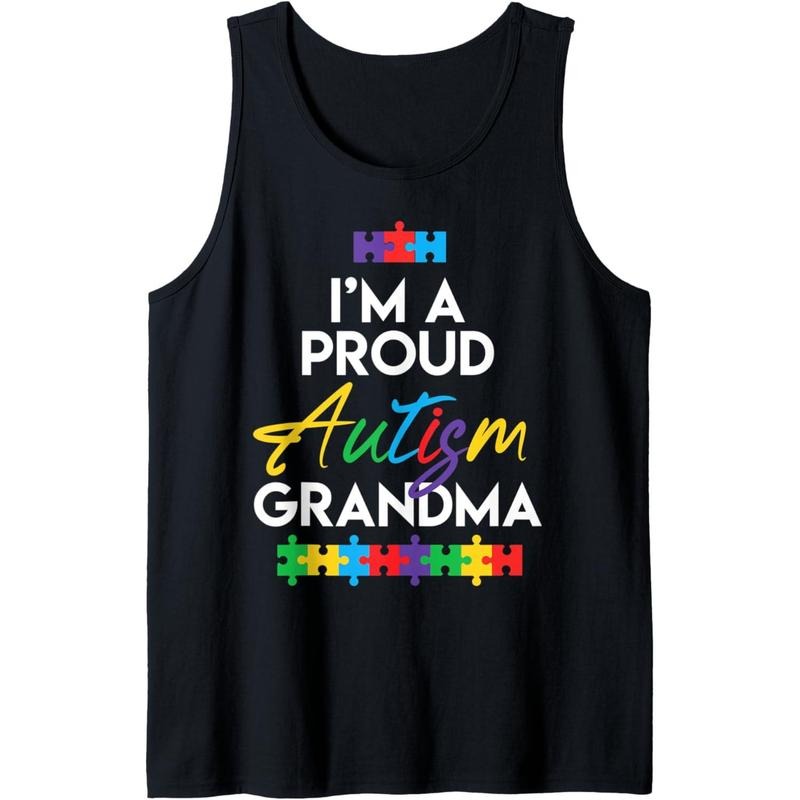 I'm A Proud Autism Grandma Art | Mother Mom Heart Gifts Tank Top MADE IN USA T-Shirts, Hoodie, Sweatshirt | DripVista.com