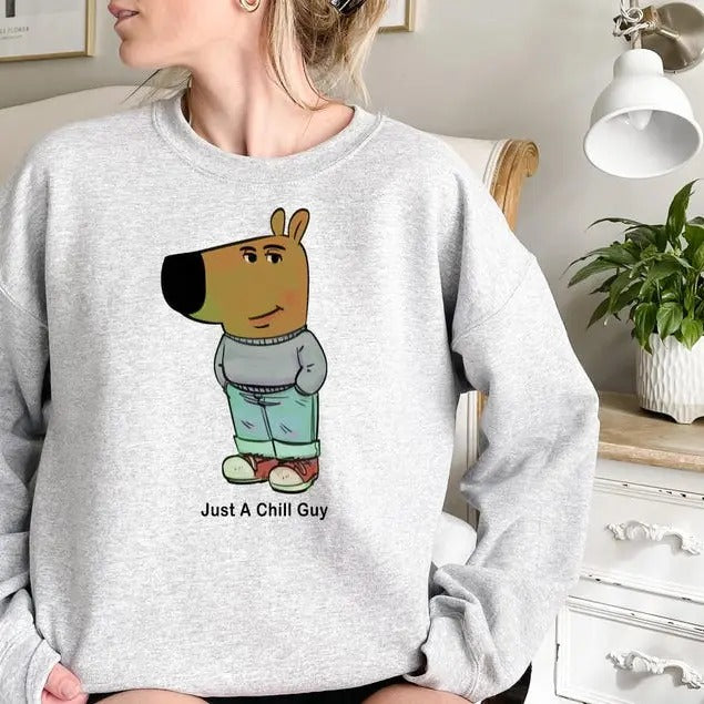 I'm Just A Chill Guy Sweatshirt, TikTok Meme Shirt, Viral Dog Cartoon Shirt Hoodie | DripVista.com