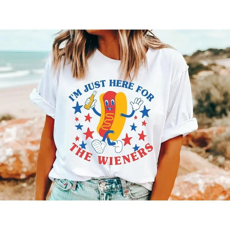 I'm Just Here for the Wieners Shirt 4th of July - Patriotic BBQ Hoodie, T-shirt and sweater Sweatshirt | DripVista.com