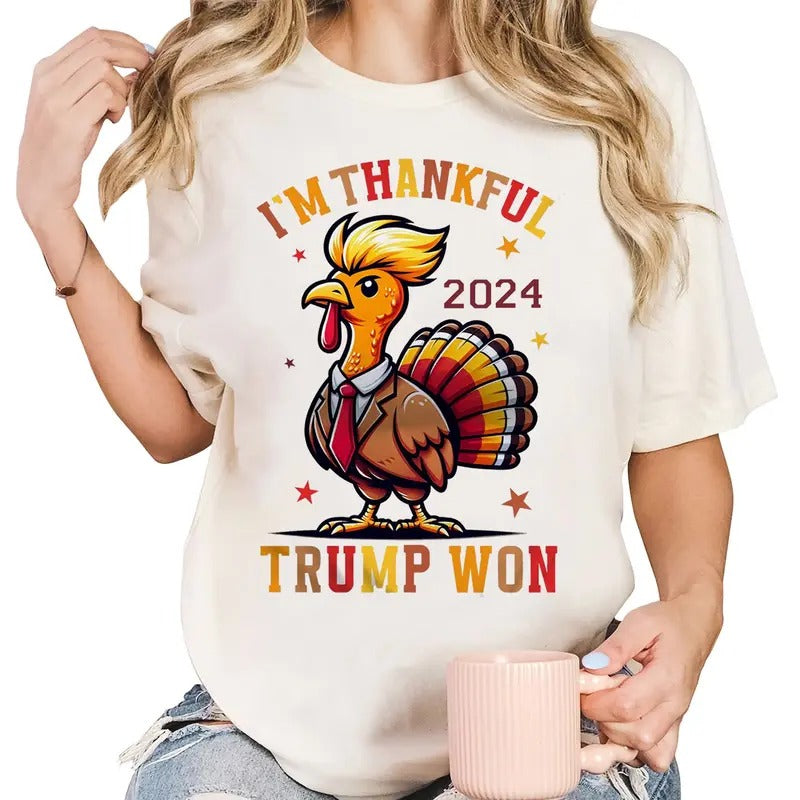 I'm Thankful Trump Won Shirt Trump Thanksgiving Shirt Trump 2024 MAGA Shirt, Funny Trump Turkey 45 47 Sweatshirt for Men...