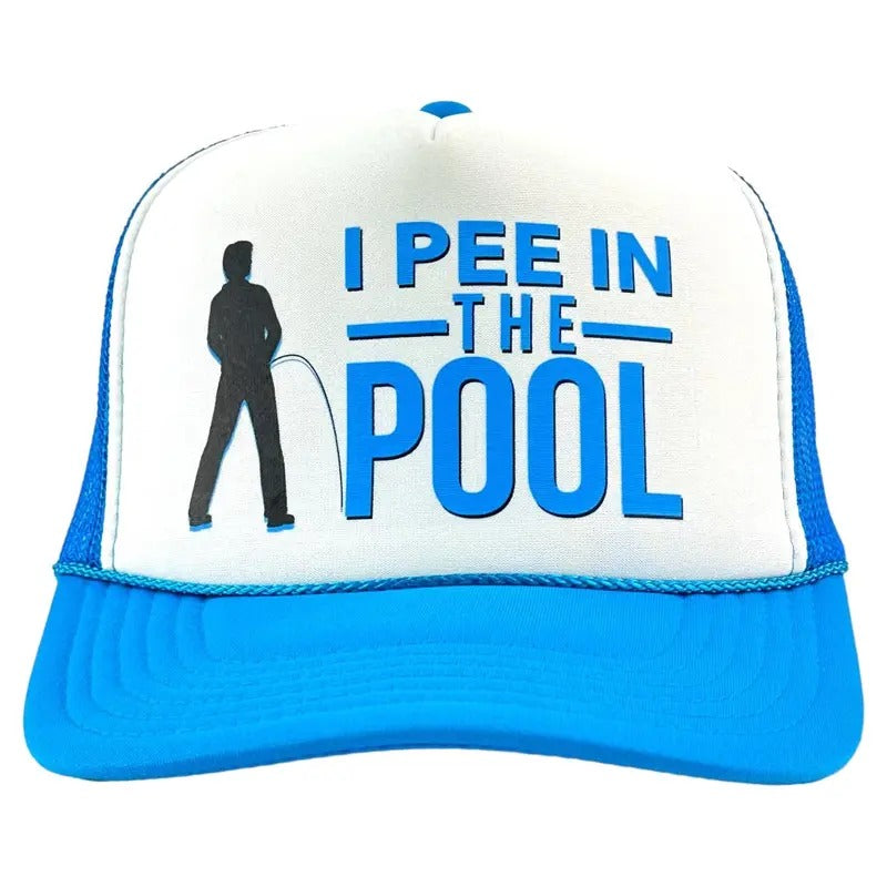 I pee in the pool custom print on a blue mesh trucker SnapBack hat cap Collab Justin stagner T-Shirts, Hoodie, Sweatshirt