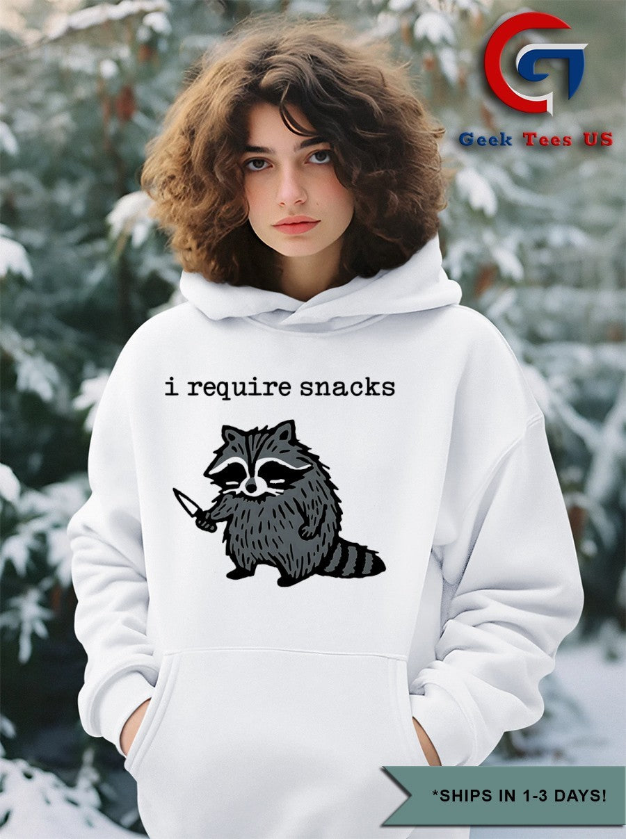 I require snacks Raccoon knife T-shirt