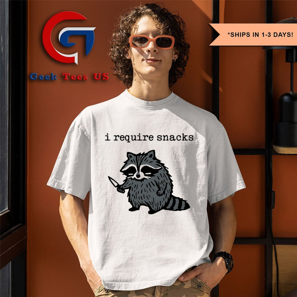 I require snacks Raccoon knife T-shirt