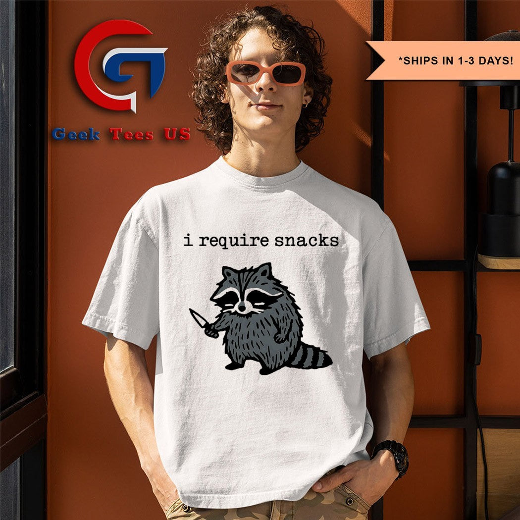 I require snacks Raccoon knife T-shirt
