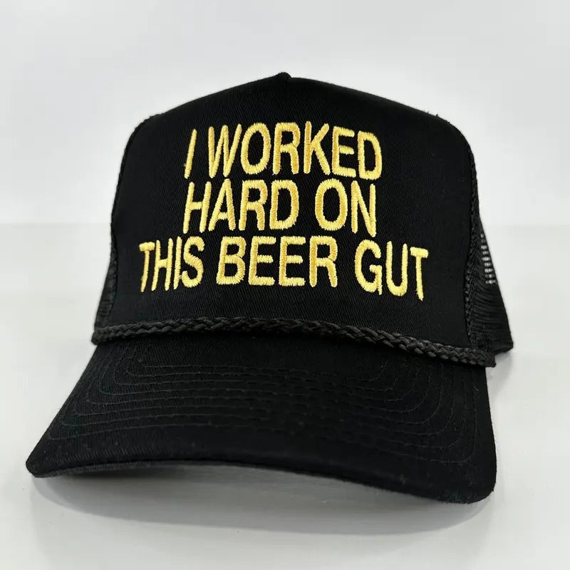 I worked hard on this beer gut on a black SnapBack hat cap Collab Cut the Activist Custom embroidery T-Shirts, Hoodie,...