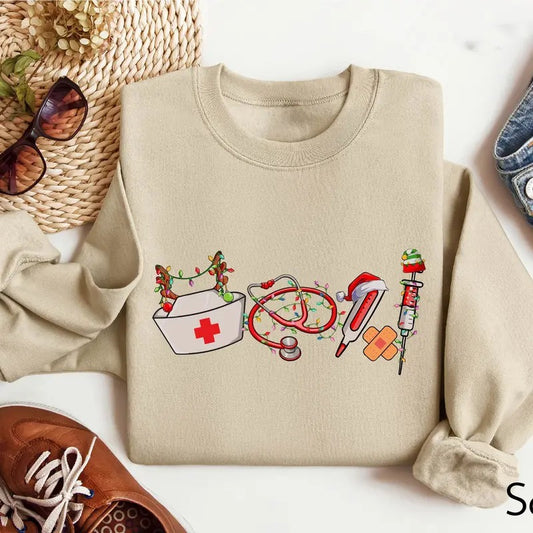 ICU Nurse Christmas Sweatshirt, Nurse Life Shirt, Nurses Gifts for Christmas, Xmas 2024 Hoodie Garment Classic Crewneck Fabric Knit Menswear Fleece