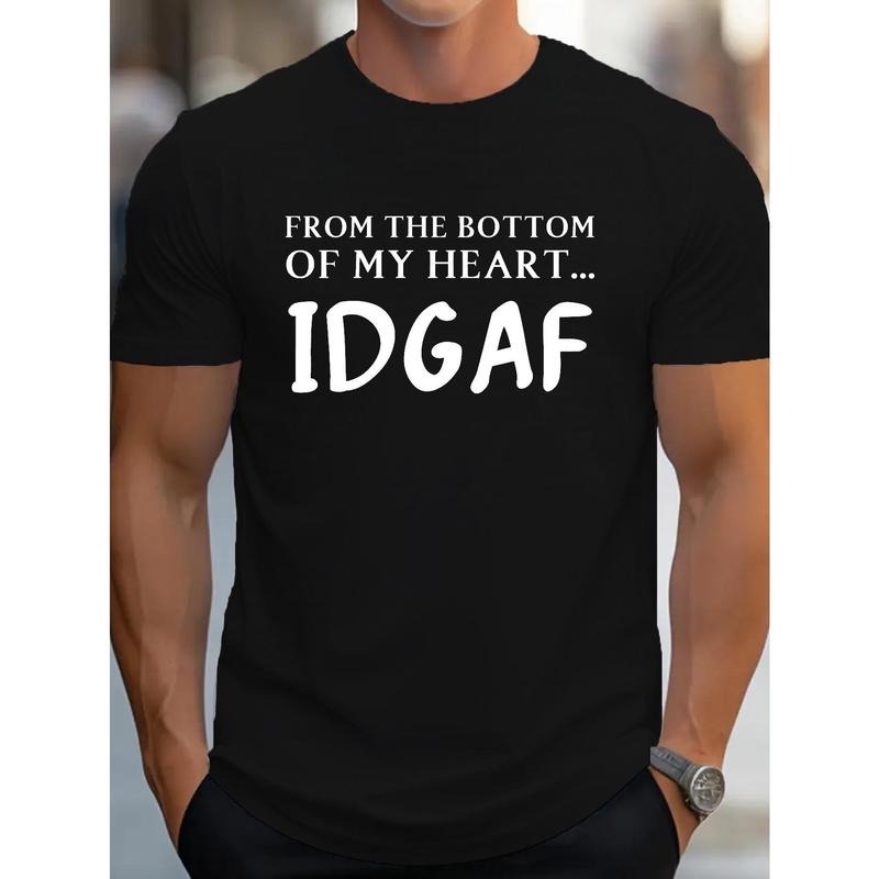 IDGAF Letter Print T Shirt, Tees For Men, Casual Short Sleeve Casual T-shirt Street Style For Spring Summer Made in USA...
