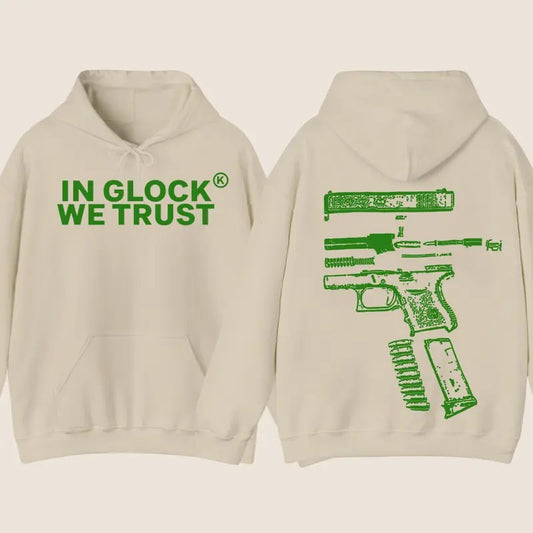 IN GLOCK WE TRUST 2 side Hoodie,Design color Green, Hoodie For Men, GIft For Men,Full color,Hoodie & sweaters, Menswear Top