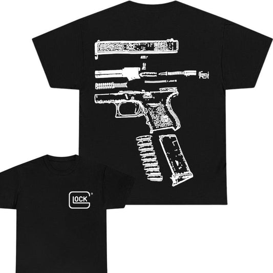 IN GLOCK WE TRUST Double Sided Tee, Vintage Tee, Womenswear &Menswear Top , GIft For Men,Full color,Design Black- White