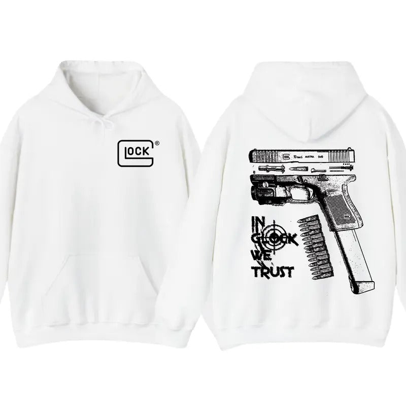 IN GLOCK WE TRUST Hoodie, 2 Sided Hoodie For Men And Women, Trendy Hoodie T-Shirts, Sweatshirt | DripVista.com