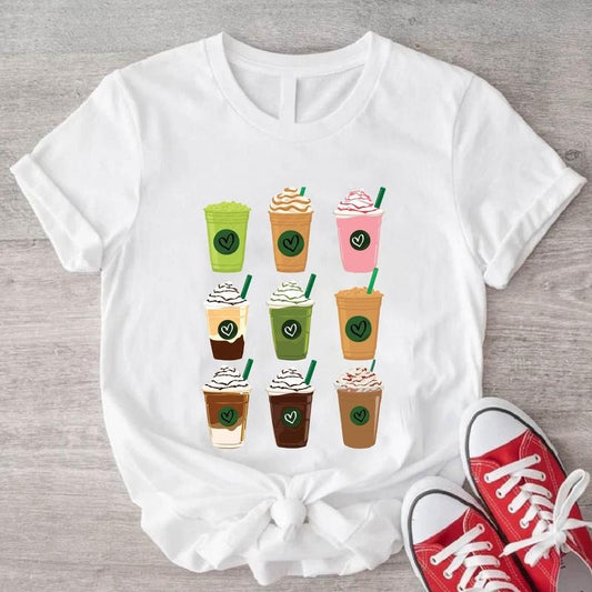 Iced Coffee Shirt, Coffee Lover T-Shirt, Trendy Coffee Latte Tee, Unisex Coffee Cups Short Sleeve, Iced Coffee Addict Gift Shirt.