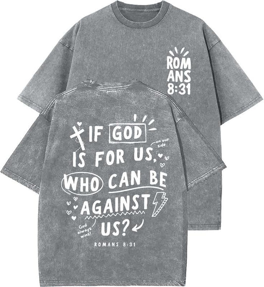If God Is For Us Unisex Washed T-Shirt, Christian t shirts, Vintage 90s Graphic Tee, Gift Top Womenswear Cotton Mineral Color