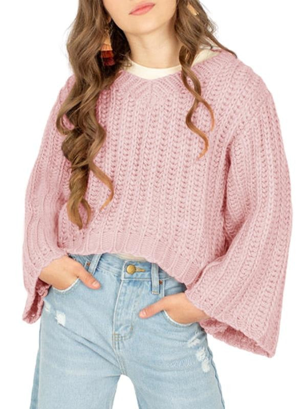 Imily Bela Girls Bell Sleeve Superhero team Neck Knit Sweaters Kids Fashion Crop Pullover Sweater Tops White T-Shirts,...