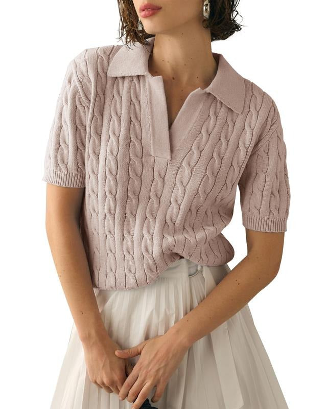 Imily Bela Women'WB shield Cable Short Sleeve Sweaters Tops Solid Lapel Superhero team Neck Knit Casual FOG Pullover...