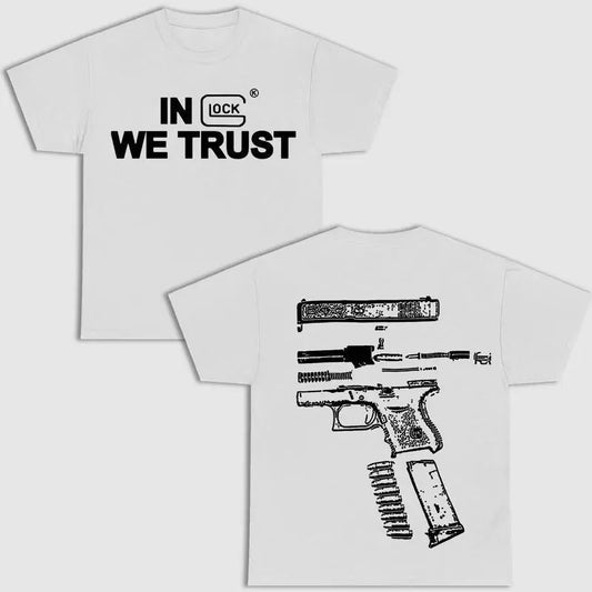 In "Glock" We Trust Double Side Shirt, Women, For Men, For Women Tops Underwear Menswear Retro, Trendy Shirt
