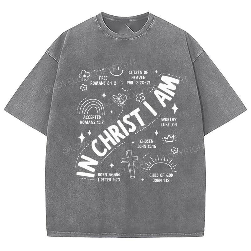 In Christ I Am Unixes Washed T-Shirt, Christian Jesus  t shirts, Vintage 90s Graphic Tee Gift Cotton Top, Mineral color...