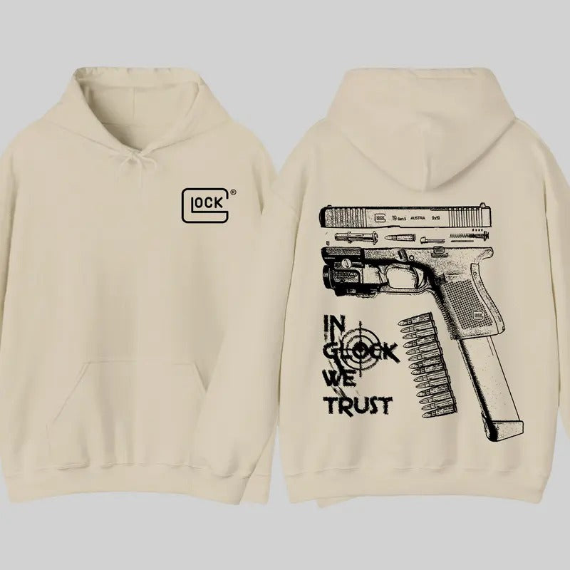In GLock We Trust Hoodie - Black Design Graphic Hoodie - Streetwear for Men's & Women's Fit Long Sleeve Hoodie