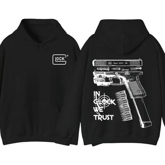 In GLock We Trust Hoodie - White Design Graphic Hoodie - Streetwear for Men's & Women's Fit Long Sleeve Hoodie