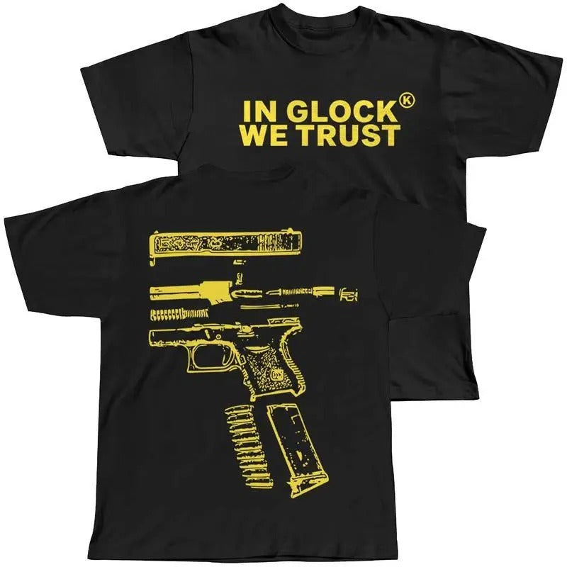 In Glock We Trust Double Sided Shirt, Full Colors, Full Sizes, For Men, For Women Cotton Tee Hoodie, Sweatshirt