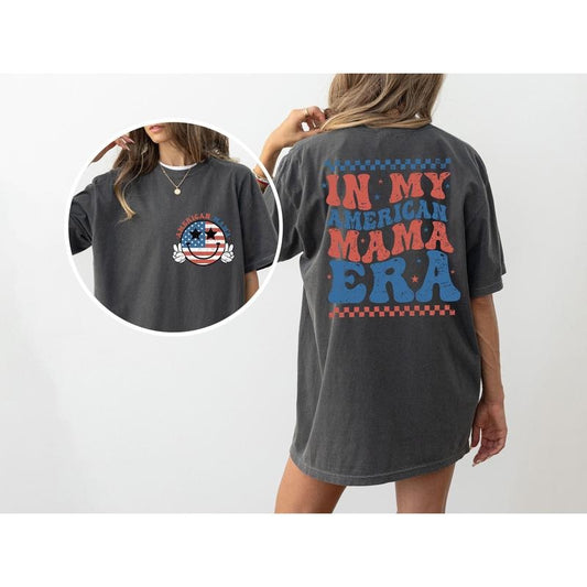 In My American Mama Era, Retro, Independence Day, America, USA, 4th of July, Fourth of July, Patriotic Tshirt, Women's Crew Neck, Crewneck
