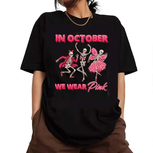 In October We Wear Pink Funny Shirt Ghost Dance, Cute Tee For Halloween Love Pink Shirt With October