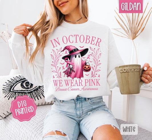 In October We Wear Pink Sweatshirt, Trendy Women's Awareness Sweater