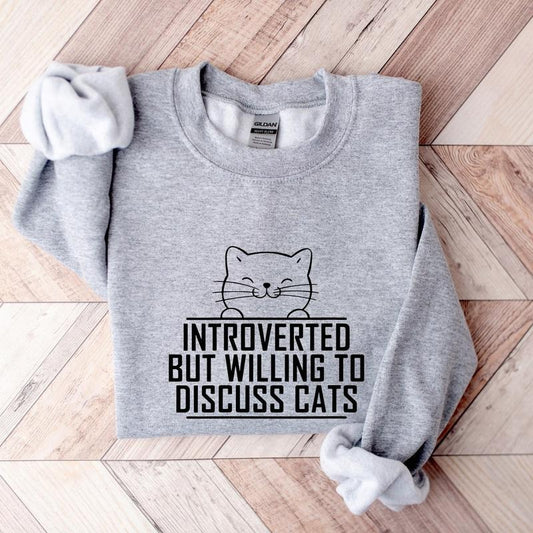 Introverted But Willing To Discuss Cats Shirt, Cat Mama, Funny Cat Mom Shirts, Introvert Tee, Cat Animal Lover Gift For Women PVG29
