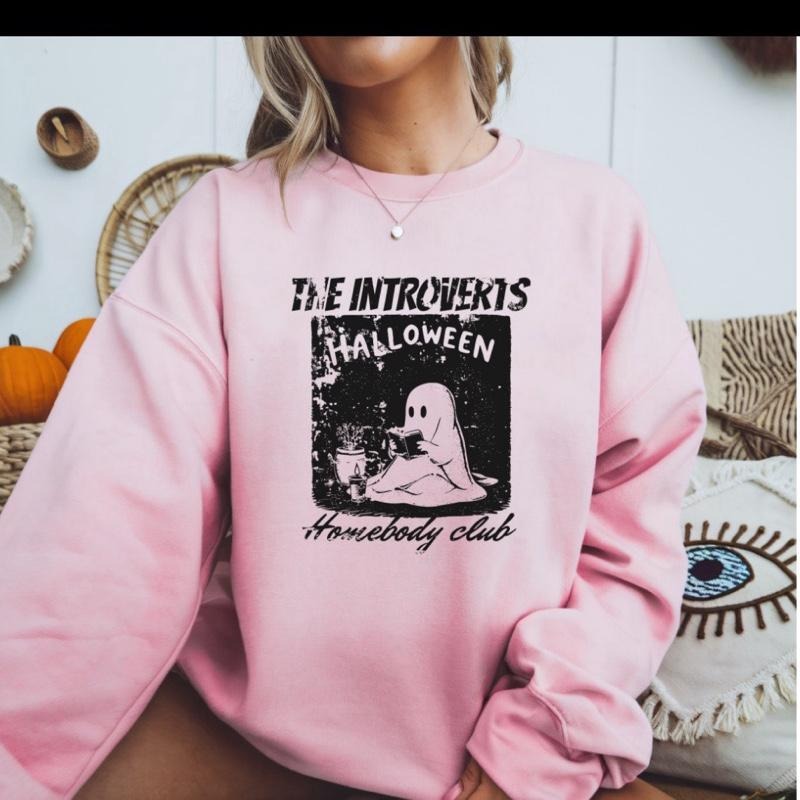Introverts Halloween sweatshirt Womenswear Tops Pullover Crewneck Long Sleeve Casual Fleece FOG cute woman spooky...