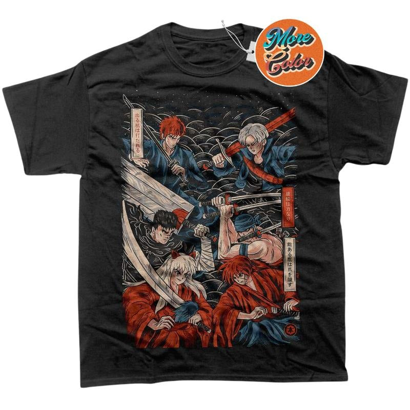Inuyasha Shirt, Guts Shirt, Zoro Shirt, Ichigo Shirt, Trunks Shirt, Kenshin Himura Anime Shirts, Cotton Unisex T-shirt, Crew Neck, Size S- 3XL, Menswear Top, Womenswear Top Underwear Streetwear