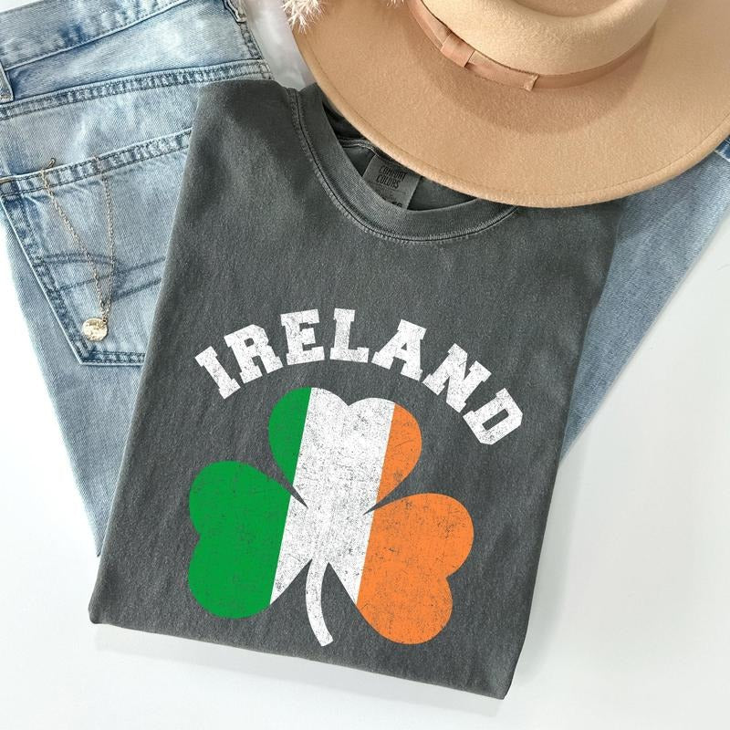 Ireland Shamrock, Flag, Vintage St Patrick's Day Comfort Colors Tshirt, Women's Crew Neck, Crewneck Hoodie, Sweatshirt