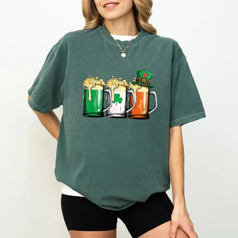 Irish Beer St. Patrick's Day Comfort Colors Shirt, Paddy's Day Drinking Team T-shirt, Shamrock & Ireland Flag Shirt, Beer...
