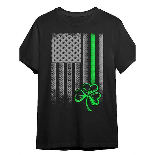 [Irish Green Line Print Tee] Irish Green Line Print Limited Edition Men's Cotton Crew Neck T-Shirt - 100% Cotton, Medium Stretch, Casual All-Season Knit Fabric - DXC00032 Made in USA
