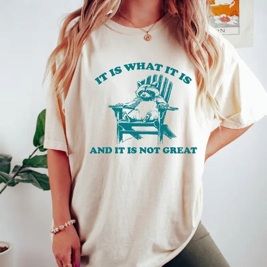 It Is What It Is And It Is Not Great Shirt, Mental Health Shirt, Funny Shirt Women, Meme, Raccoon, Gift For Women and Man, Top Womenswear