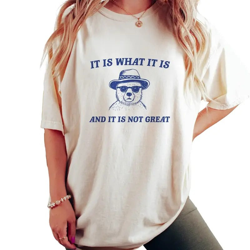 It Is What It Is And It Is Not Great Shirt, Sarcastic Tee, Cartoon Bear Tee, Unisex T-Shirt, Gifts For Women Besties,...