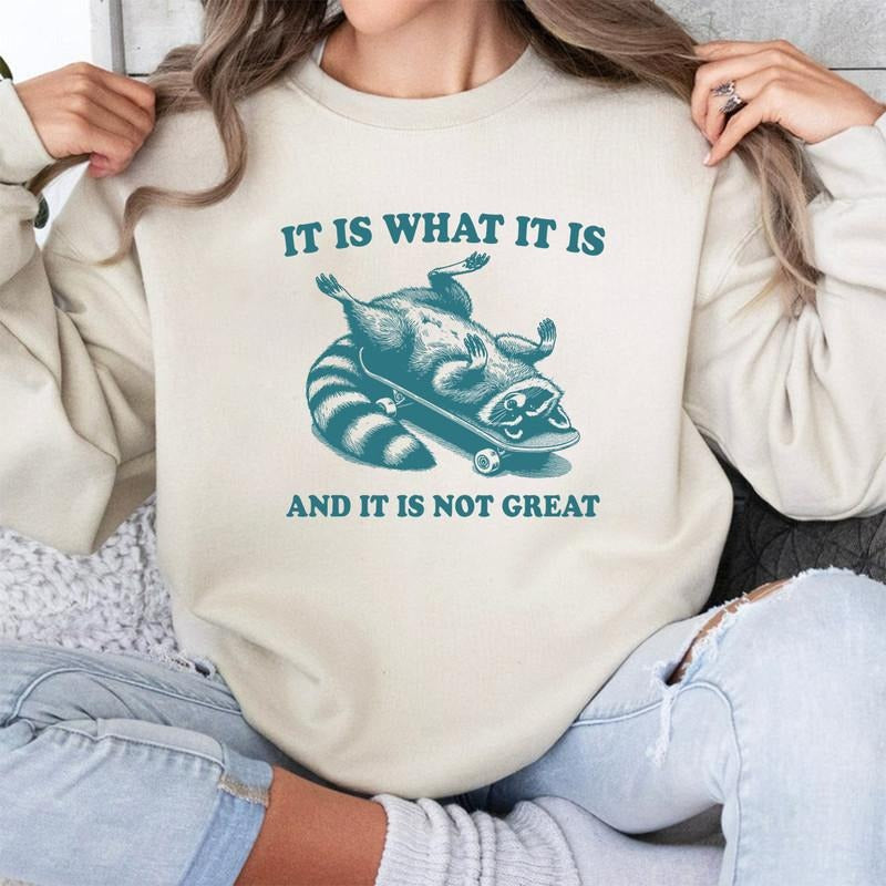 It Is What It Is And It Is Not Great Sweatshirt, Vintage Sweatshirt, Raccoon Sweatshirt, Mental Health Sweatshirt, Funny Sweatshirt Women